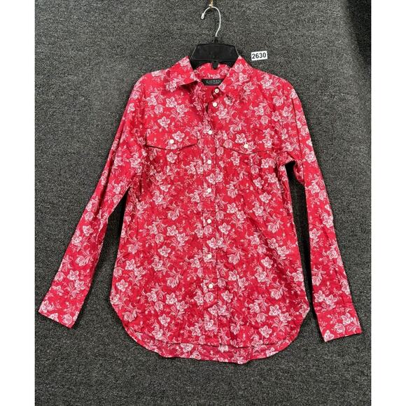 Lauren Ralph Lauren Tops - Ralph Lauren Floral Dobby Top Blouse Women's Size XS Red Rust Cotton Long Sleeve